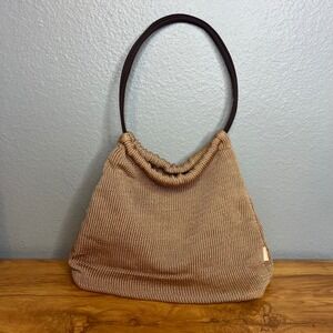 The Sak Tan Knit Shoulder Bag Drawstring Top Handle‎ Boho Small Handbag